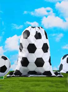 1 件足球图案抽绳旅行收纳袋，波西米亚风 - 黑與白 - 查看 1