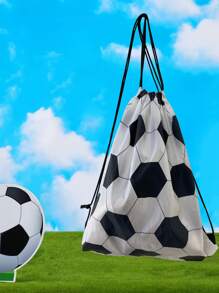 1 件足球图案抽绳旅行收纳袋，波西米亚风 - 黑與白 - 查看 2