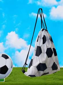 1 件足球图案抽绳旅行收纳袋，波西米亚风 - 黑與白 - 查看 4