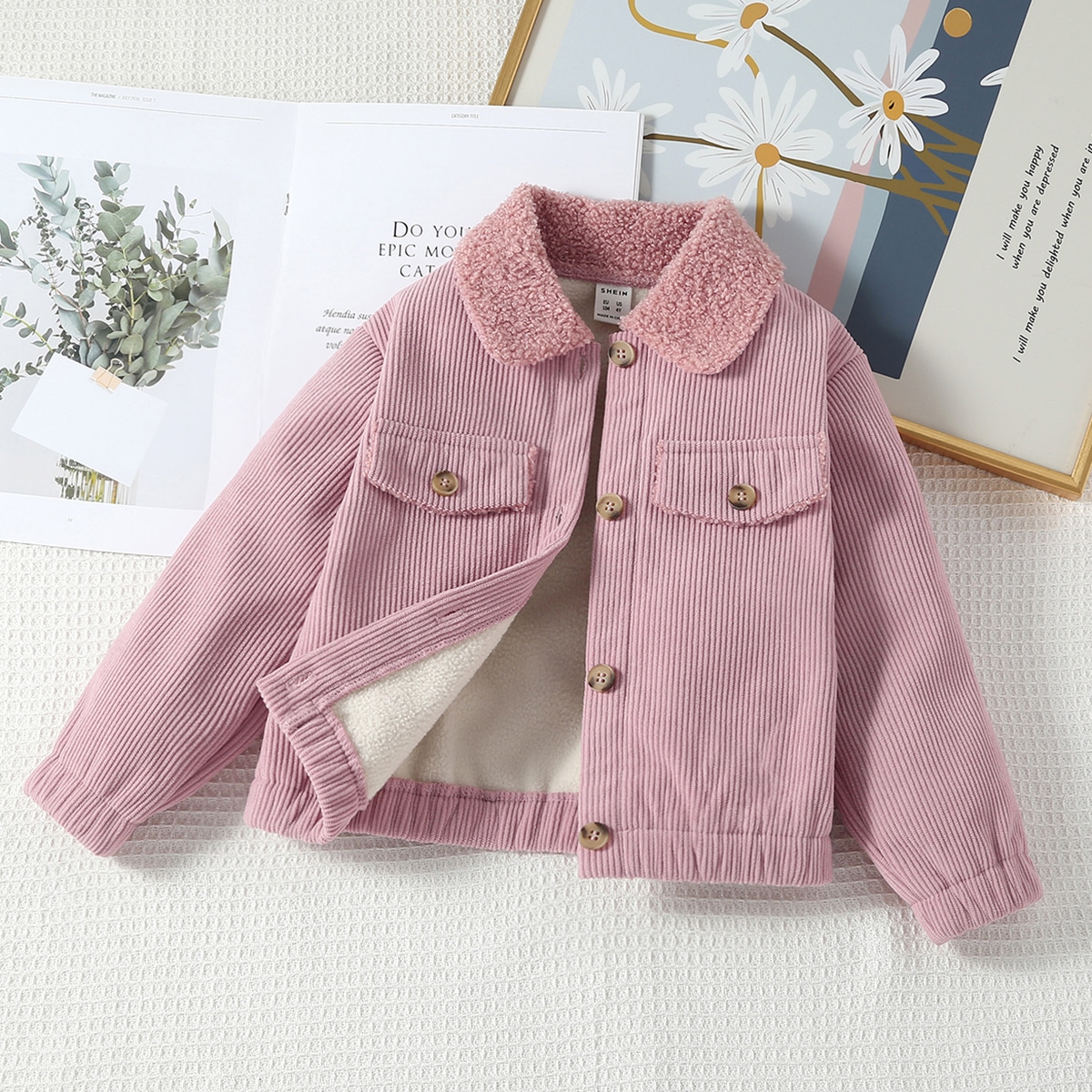 Chaqueta de pana con forro de peluche Teddy y cuello Borg para niña joven