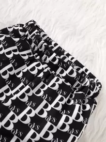 SHEIN Playful Pals 男嬰滿版字母圖案條紋飾邊夾克和運動褲 - 黑與白 - 查看 5