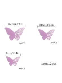12 miếng dán tường hình bướm ngọc trai 3D, trang trí bằng giấy rỗng cho phòng khách, phòng ngủ, trang trí ngày lễ - Màu tím hoa cà - Xem 6