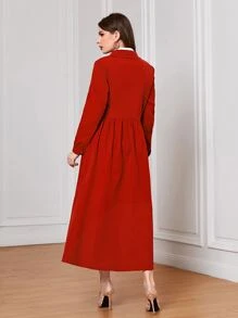 Modelyn Lace Up Front Flap Detail Zip Up Dress - Red - View 2