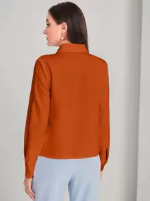 Modelyn Solid Button Front Fringe Trim Shirt Fall Cloth For Women - Brown - View 2