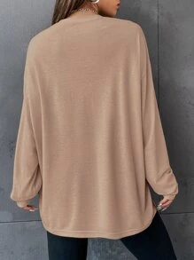 Flirla Letter Embroidery Drop Shoulder Tee Graphic Tees Women Tops - Brown - View 2