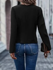 Áo khoác  âu phục nữ Nút Khối Màu Thanh lịch - Đen và trắng - Xem 2