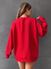 SHEIN Unity Christmas Slogan Graphic Drop Shoulder Sweatshirt - Red - View 3