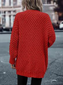 SHEIN LUNE V Neck Drop Shoulder Jumper - Red - View 2