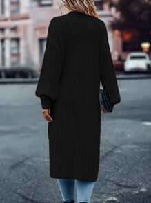 SHEIN LUNE Drop Shoulder Duster Cardigan,Long Sleeve Tops - Black - View 2