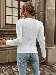 Solid Gigot Sleeve Tee - White - View 2