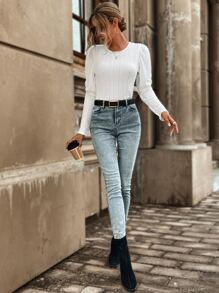 Solid Gigot Sleeve Tee - White - View 4