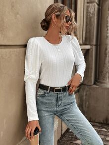 Solid Gigot Sleeve Tee - White - View 6
