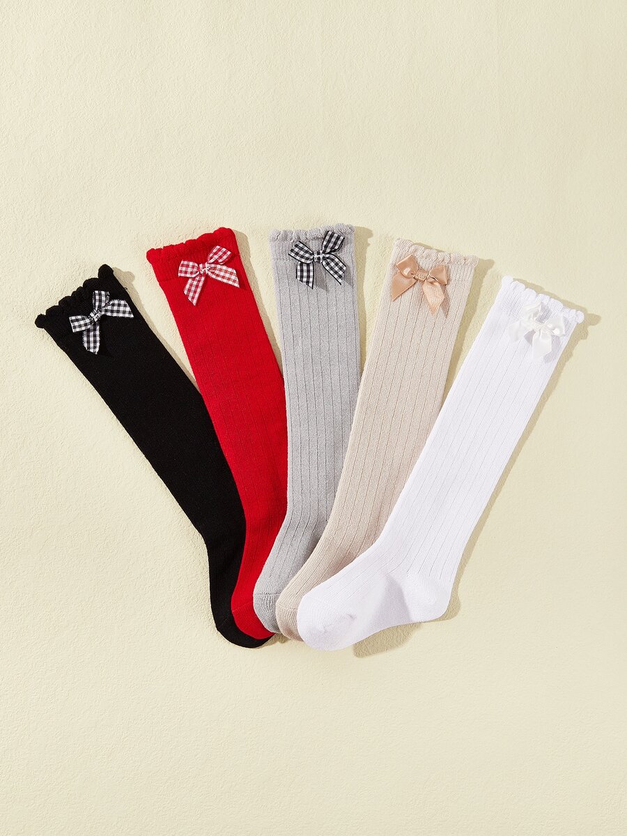 5pairs Baby Bowknot Decor Socks - Multicolor - View 1