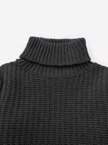 SHEIN Girls Solid Turtleneck Jumper - Black - View 3
