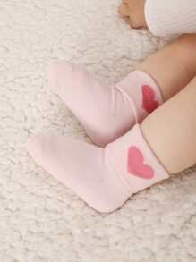 5双婴儿/幼儿爱心图案翻边袜 - 彩色 - 查看 3