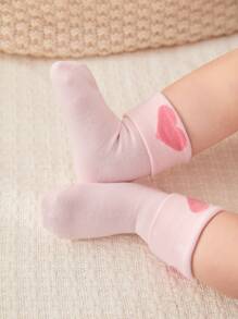 5双婴儿/幼儿爱心图案翻边袜 - 彩色 - 查看 4