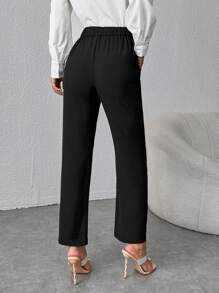 SHEIN PETITE High Waist Straight Leg Trousers - Black - View 2