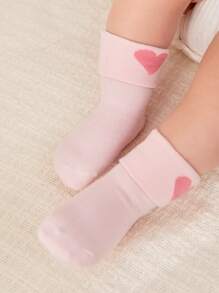 5双婴儿/幼儿爱心图案翻边袜 - 彩色 - 查看 5
