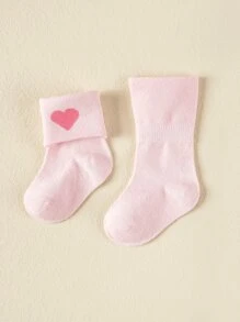 5双婴儿/幼儿爱心图案翻边袜 - 彩色 - 查看 7