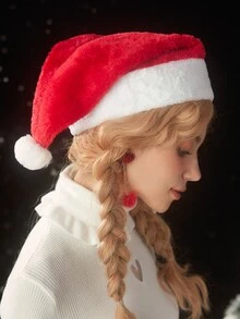 ROMWE Kawaii Christmas Two Tone Pompom Decor Hat - Red and White - View 5