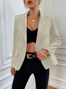 BizChic Lapel Neck Double Breasted Blazer - Khaki - View 5