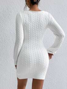 SHEIN Privé 前扭結麻花編織毛衣洋裝 - 白色 - 查看 2