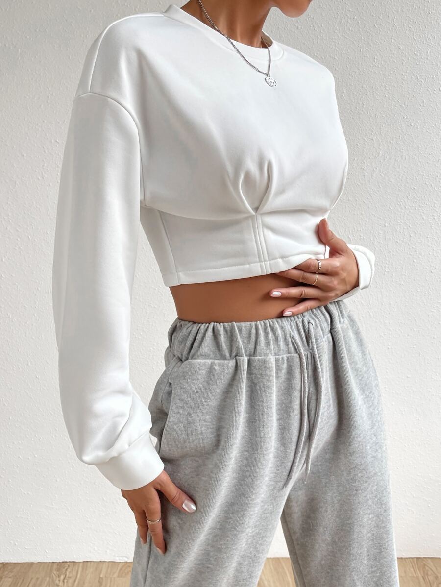 SHEIN EZwear Quần áo thể thao nữ màu trơn Giải trí - trắng - Xem 1