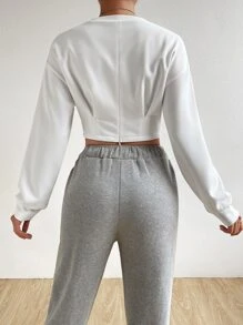 SHEIN EZwear Quần áo thể thao nữ màu trơn Giải trí - trắng - Xem 2