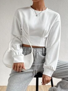 SHEIN EZwear Quần áo thể thao nữ màu trơn Giải trí - trắng - Xem 3