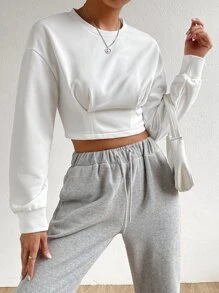 SHEIN EZwear Quần áo thể thao nữ màu trơn Giải trí - trắng - Xem 4