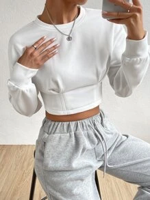 SHEIN EZwear Quần áo thể thao nữ màu trơn Giải trí - trắng - Xem 6