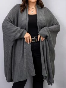 Calvaya Cardigan de manga de murciélago para talla grande - Gris Oscuro - Ver 1