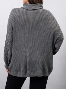 SHEIN LUNE Áo len Plus Size màu trơn Giải trí - Màu xám đen - Xem 2