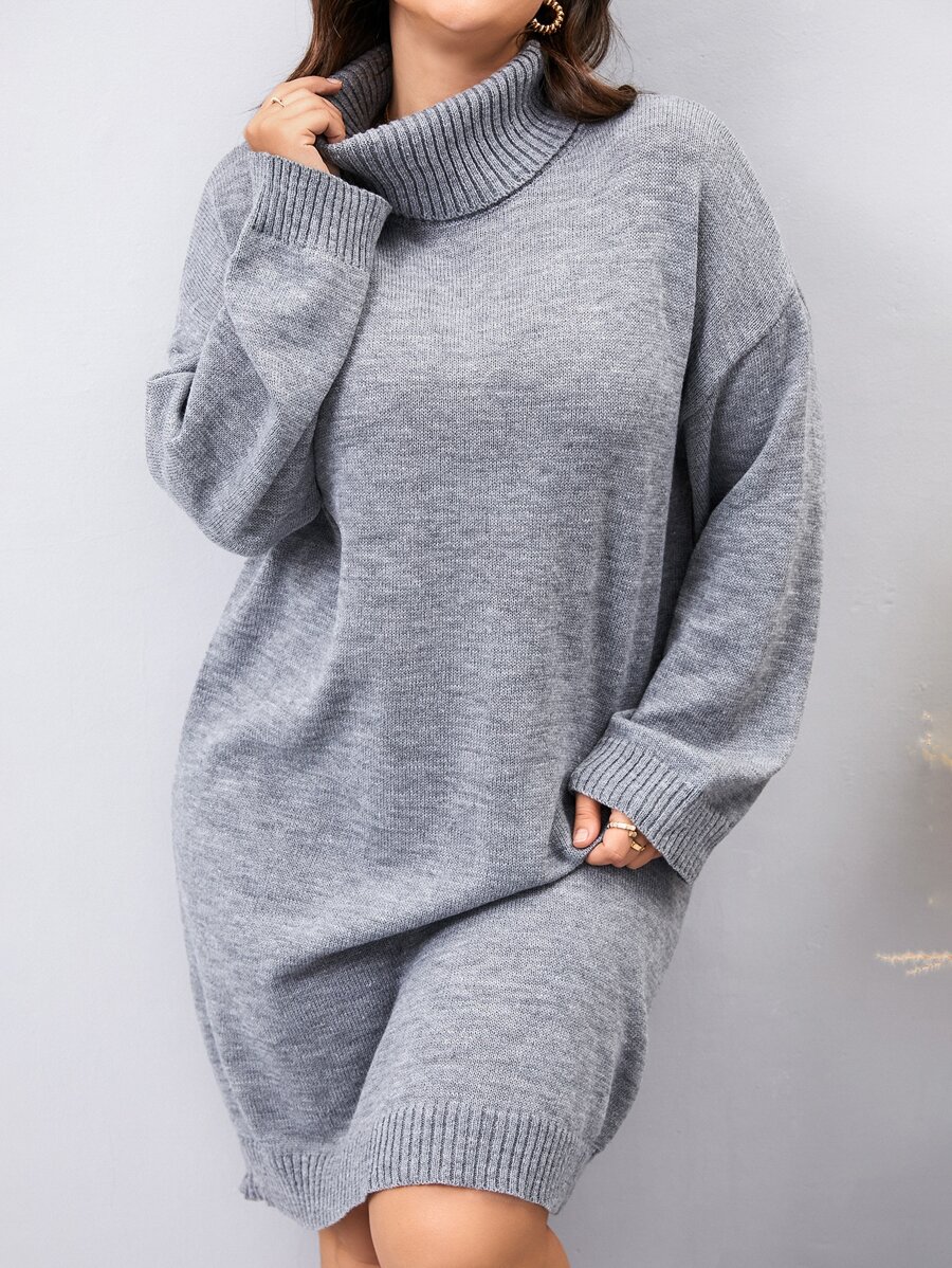 Mulvari Plus Turtleneck Drop Shoulder Jumper Dress - Grey - View 1