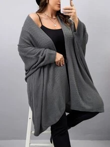Calvaya Cardigan de manga de murciélago para talla grande - Gris Oscuro - Ver 3