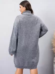 Mulvari Plus Turtleneck Drop Shoulder Jumper Dress - Grey - View 2