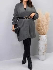 Calvaya Cardigan de manga de murciélago para talla grande - Gris Oscuro - Ver 4