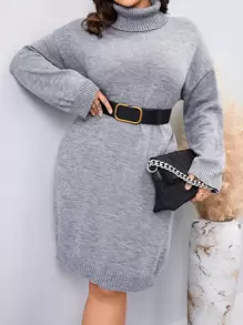 Mulvari Plus Turtleneck Drop Shoulder Jumper Dress - Grey - View 4