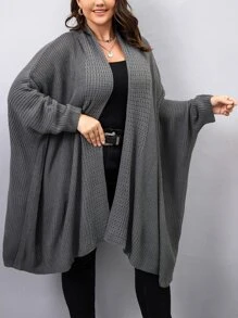 Calvaya Cardigan de manga de murciélago para talla grande - Gris Oscuro - Ver 6