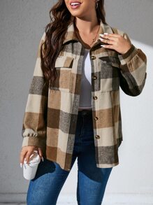 SHEIN LUNE Cazadora con estampado de cuadros con bolsillo con solapa - Multicolor - Ver 1