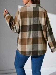 SHEIN LUNE Cazadora con estampado de cuadros con bolsillo con solapa - Multicolor - Ver 2