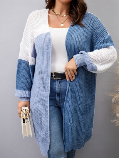 SHEIN LUNE Plus Colorblock Drop Shoulder Duster Cardigan, For Winter Fall Cloth For Women Autumn