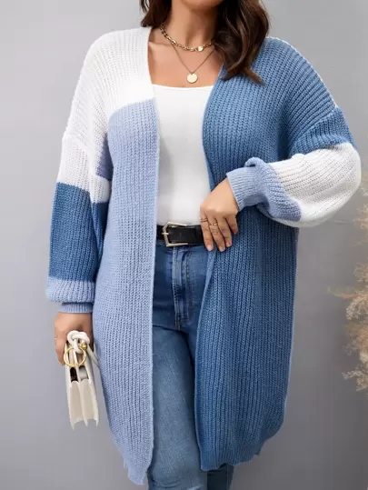 SHEIN LUNE Plus Colorblock Drop Shoulder Duster Cardigan, For Winter Fall Cloth For Women Autumn