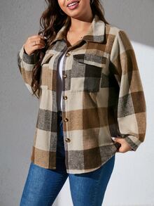 SHEIN LUNE Cazadora con estampado de cuadros con bolsillo con solapa - Multicolor - Ver 6