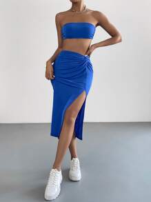 Firerie 短款抹胸上衣和扭結高衩半身裙