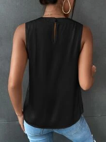 SHEIN Privé Blusa escote drapeado de espalda con abertura de ojo de satén - Negro - Ver 2