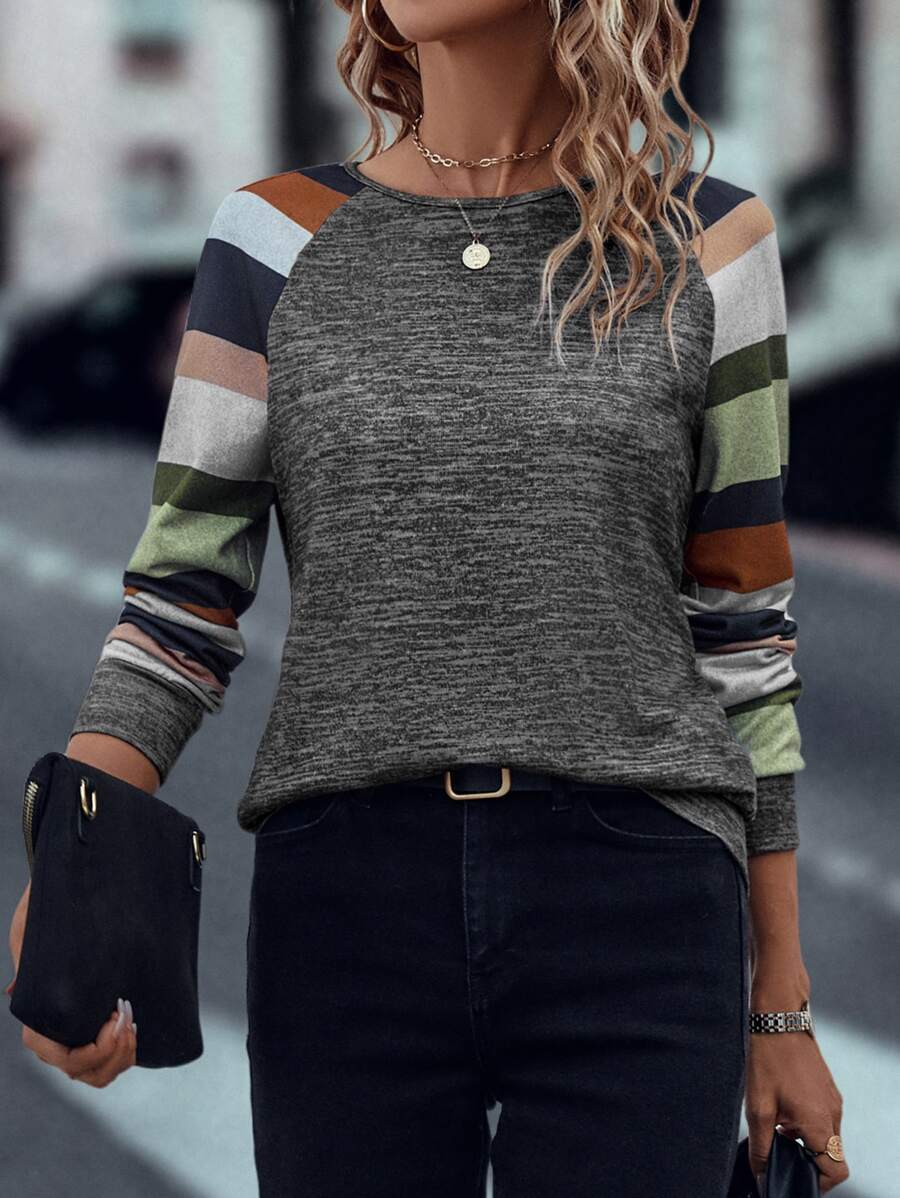 SHEIN LUNE Color Block Raglan Sleeve Sweatshirt - Dark Grey - View 1