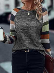 SHEIN LUNE Color Block Raglan Sleeve Sweatshirt - Dark Grey - View 3