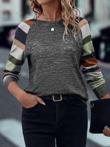 SHEIN LUNE Color Block Raglan Sleeve Sweatshirt - Dark Grey - View 4