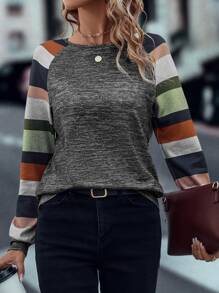 SHEIN LUNE Color Block Raglan Sleeve Sweatshirt - Dark Grey - View 5